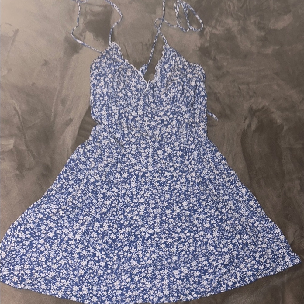 Blue Floral Spaghetti Strap Dress